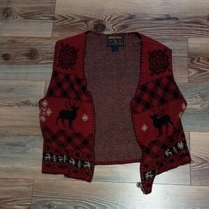 Woolrich Red Cardigan Sweater with Nordic Design Size Medium
